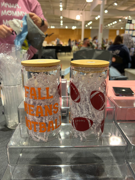 Fall Means Football Glass Cup